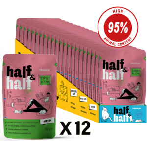 Half&Half Kitten Wet Food with Turkey in Jelly - 100g x12