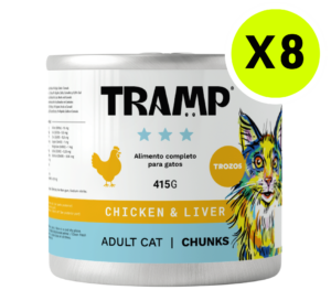 TRAMP Adult Cat Chunks Chicken & Liver 415g x8