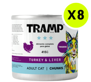 TRAMP Adult Cat Chunks Turkey & Liver 415g x8